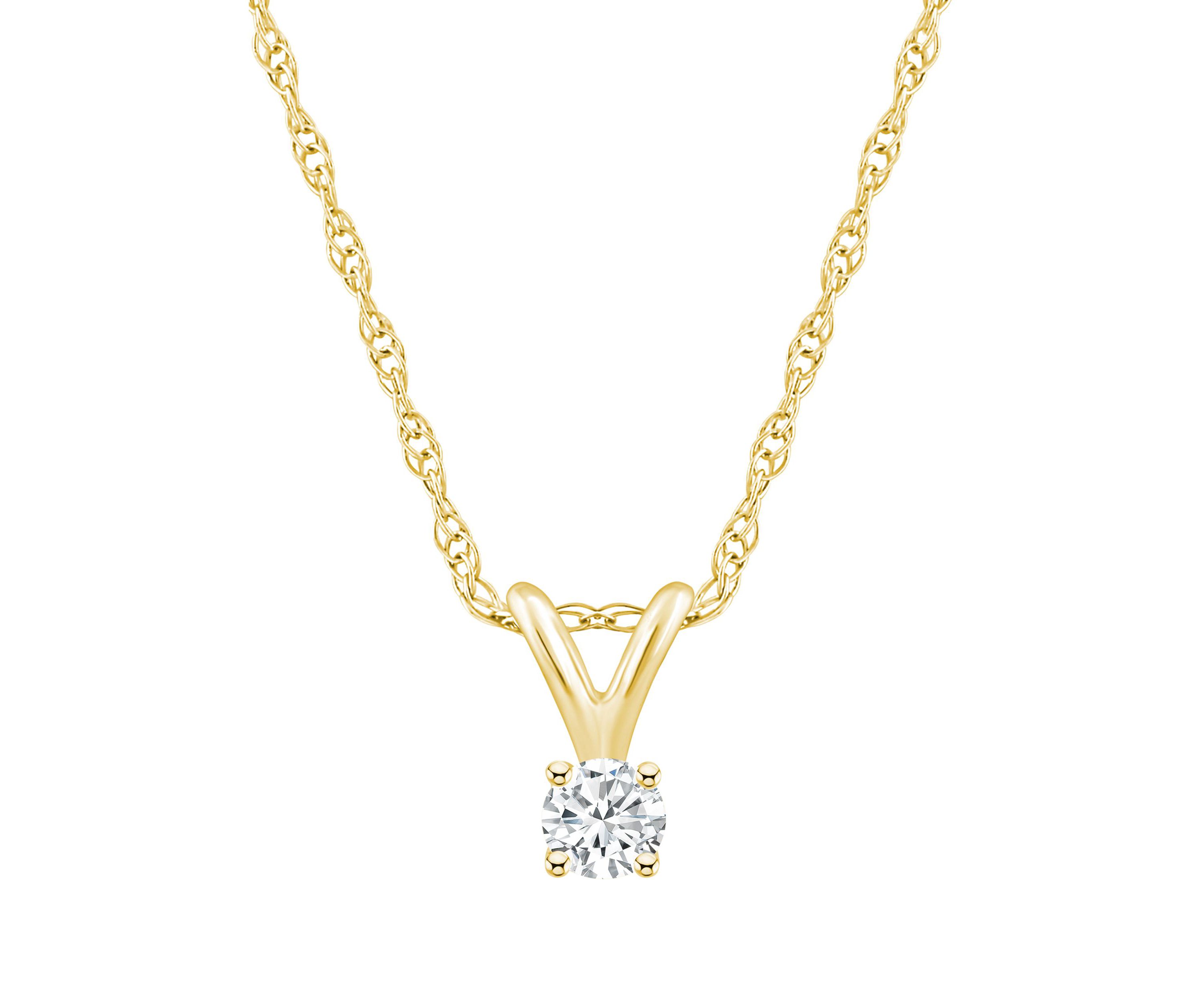 14K Yellow Gold 1/10 CTTW Round Diamond Pendant Necklace