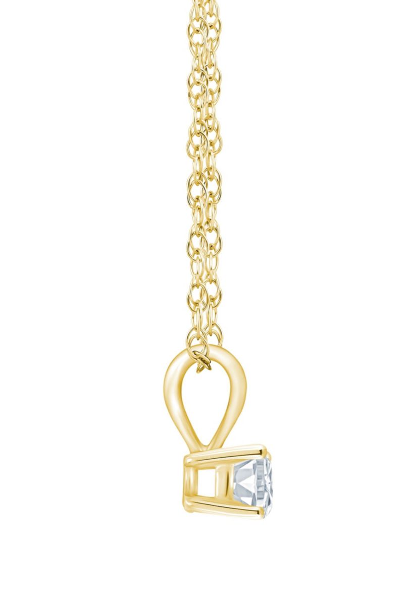 14K Yellow Gold 1/10 CTTW Round Diamond Pendant Necklace
