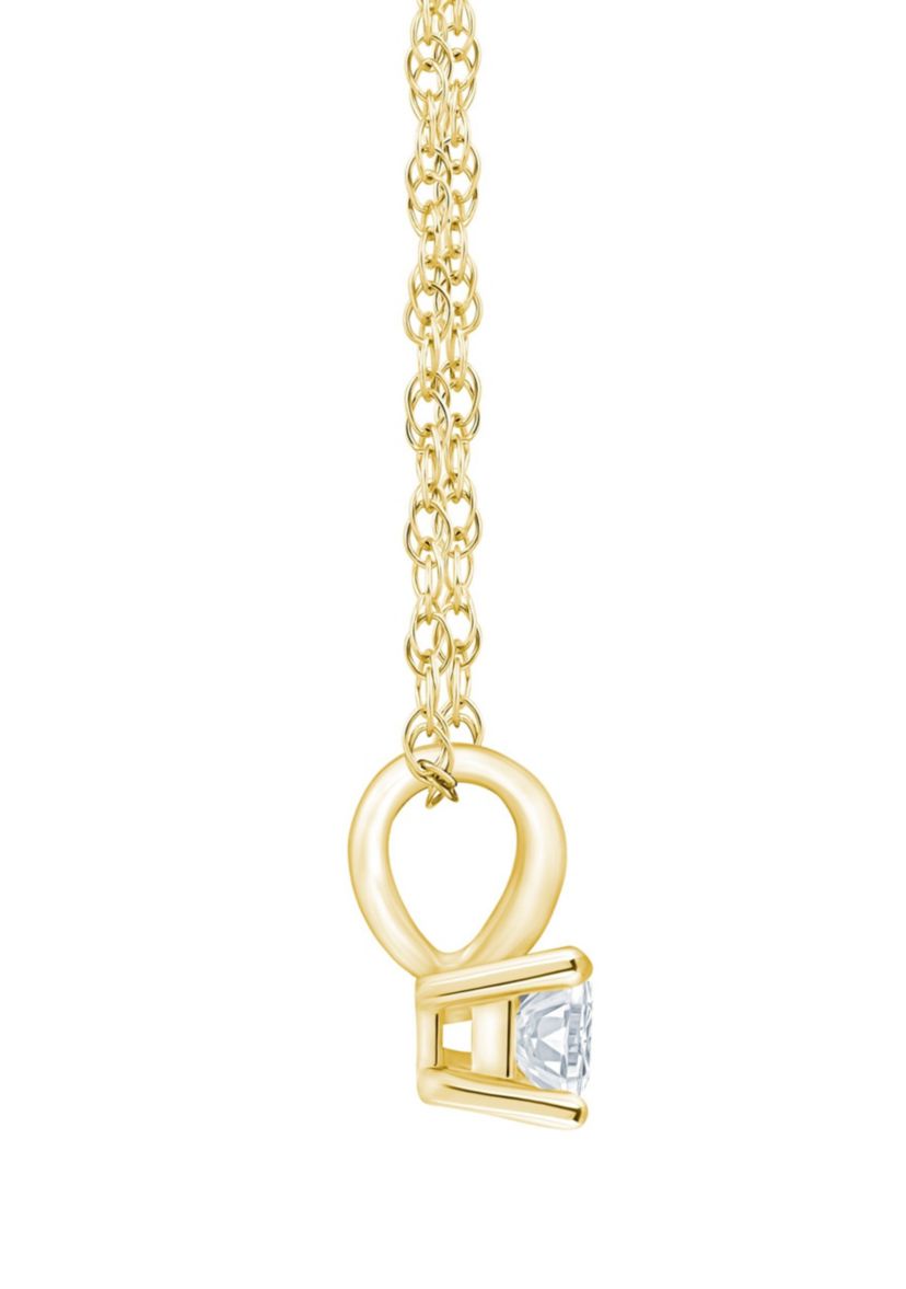 14K Yellow Gold 1/10 CTTW Pricess Cut Diamond Pendant Necklace
