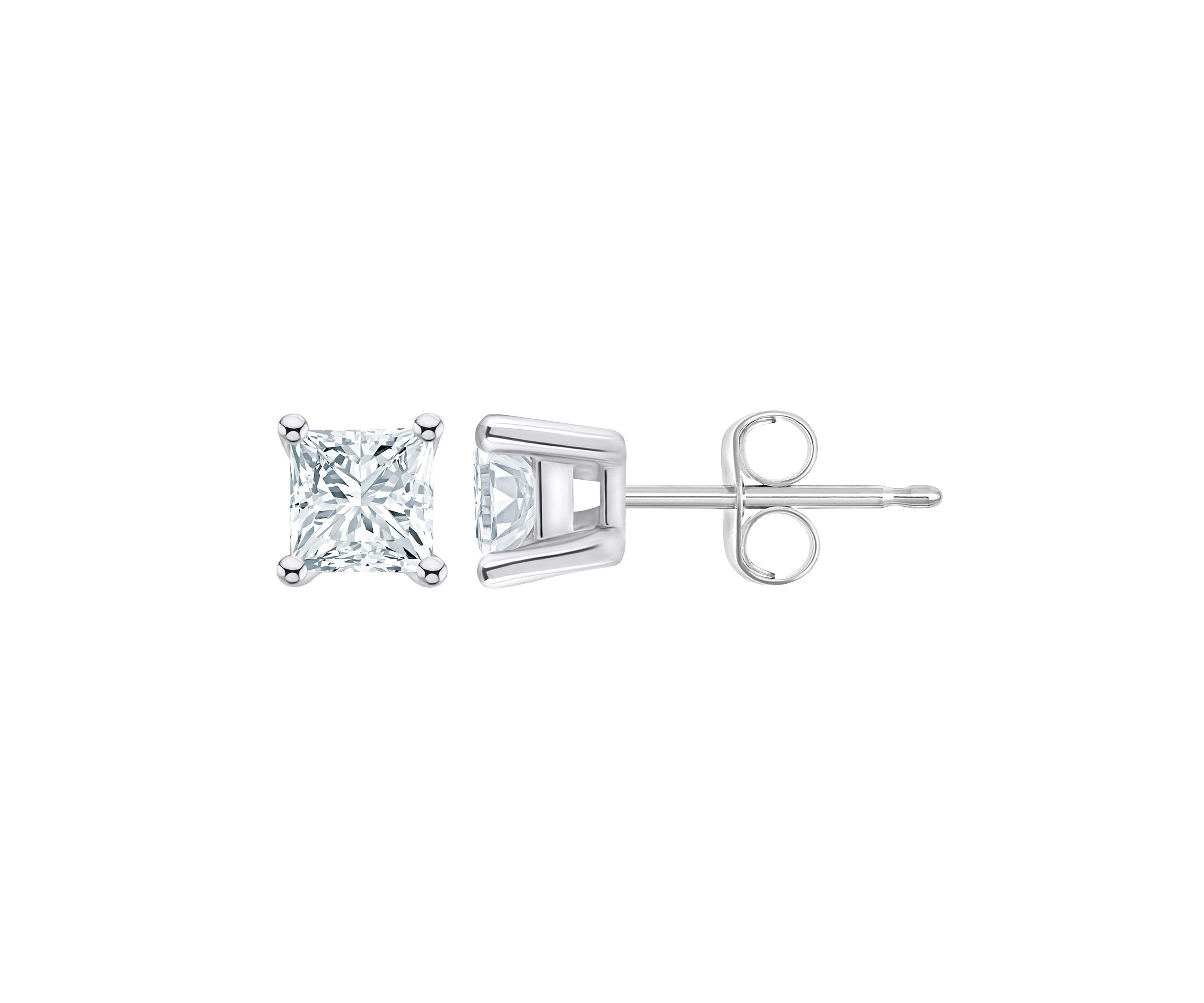 14K Yellow Gold 1 CTTW Princess Cut Diamond Stud Earrings