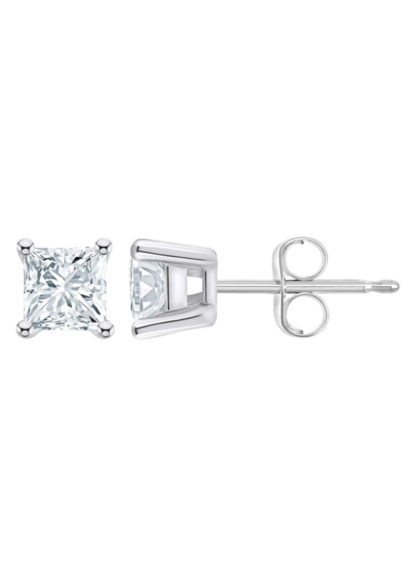 14K Yellow Gold 1 CTTW Princess Cut Diamond Stud Earrings