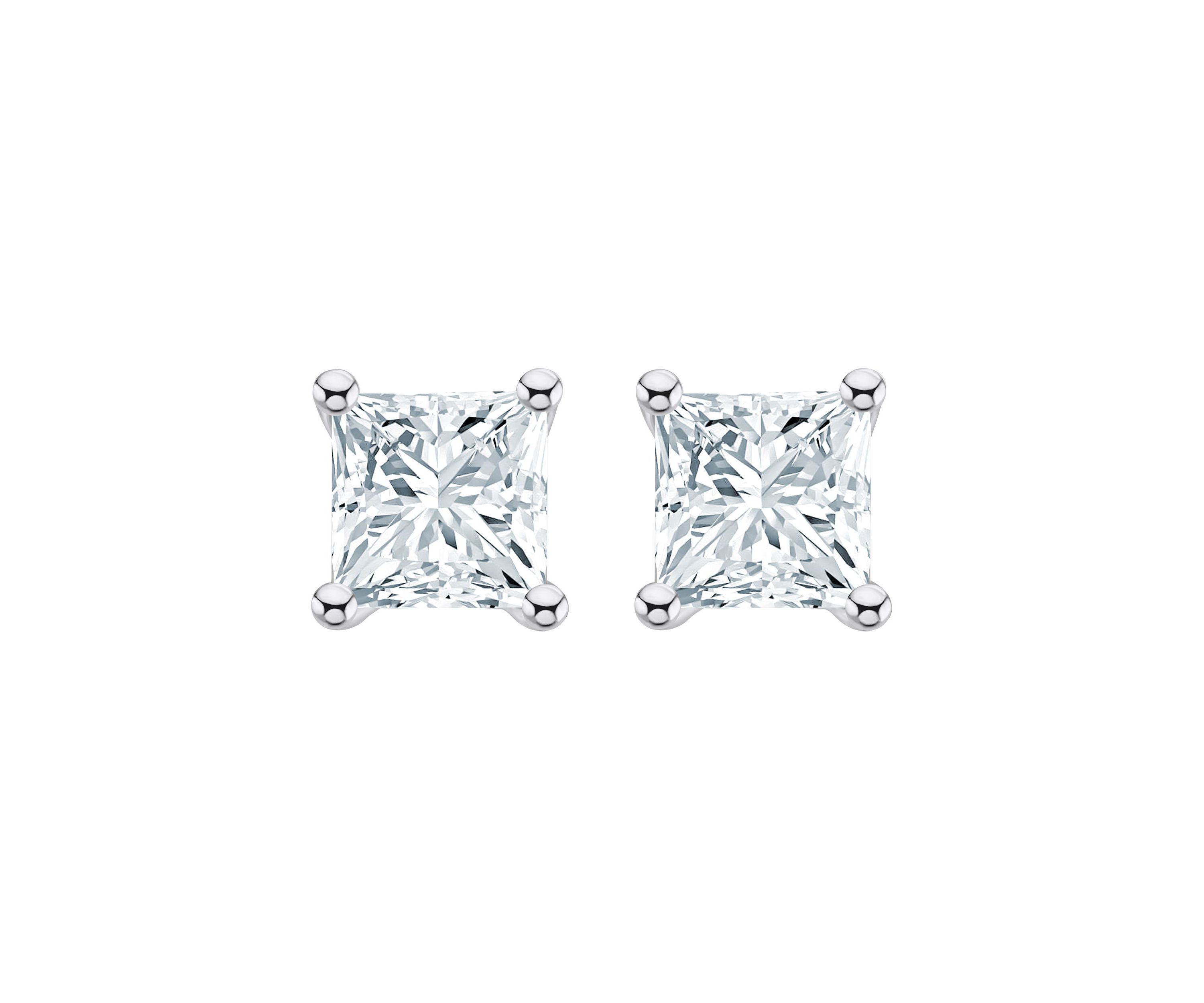 14K Yellow Gold 1 CTTW Princess Cut Diamond Stud Earrings