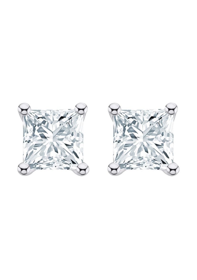 14K Yellow Gold 1 CTTW Princess Cut Diamond Stud Earrings