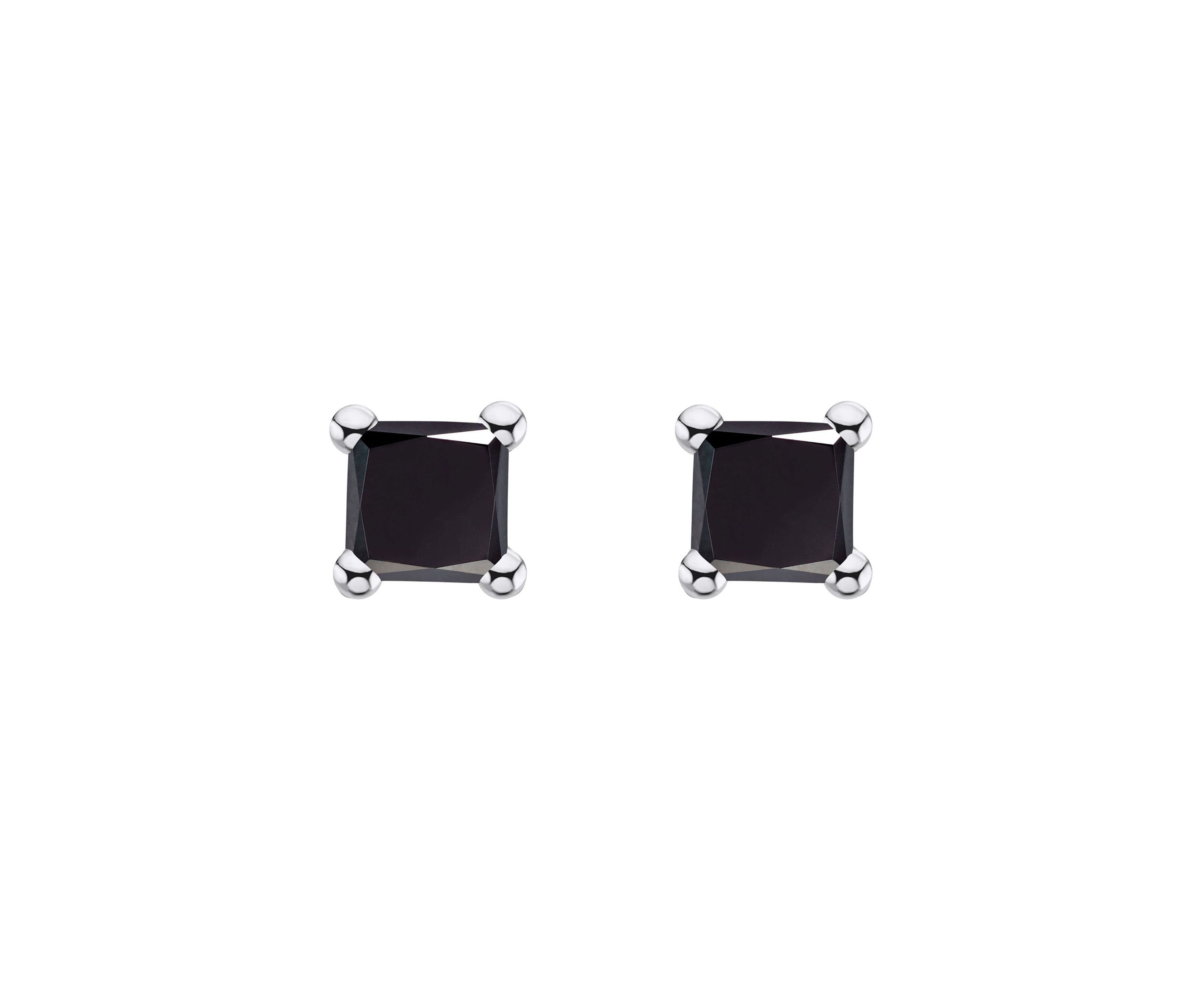 14K Yellow Gold 1/10 CTTW Princess Cut Black Diamond Stud Earrings