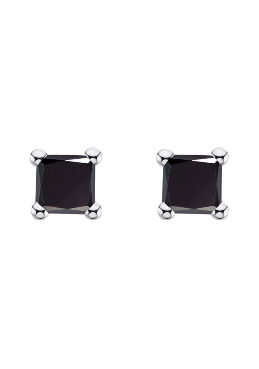 14K Yellow Gold 1/10 CTTW Princess Cut Black Diamond Stud Earrings