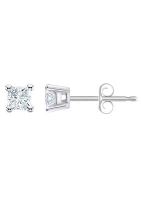 14K Gold 1/ CTTW Princess Cut Diamond Stud Earrings
