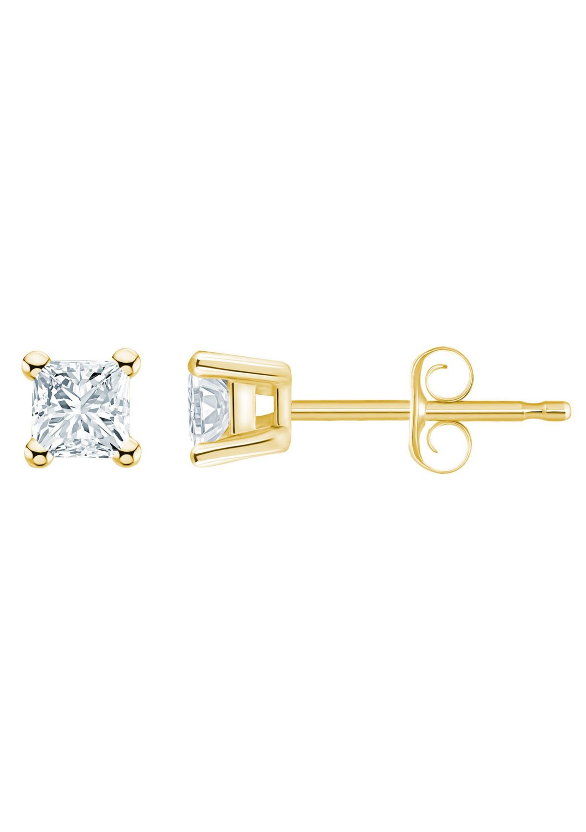 14K Yellow Gold 1/3 CTTW Princess Cut Diamond Stud Earrings