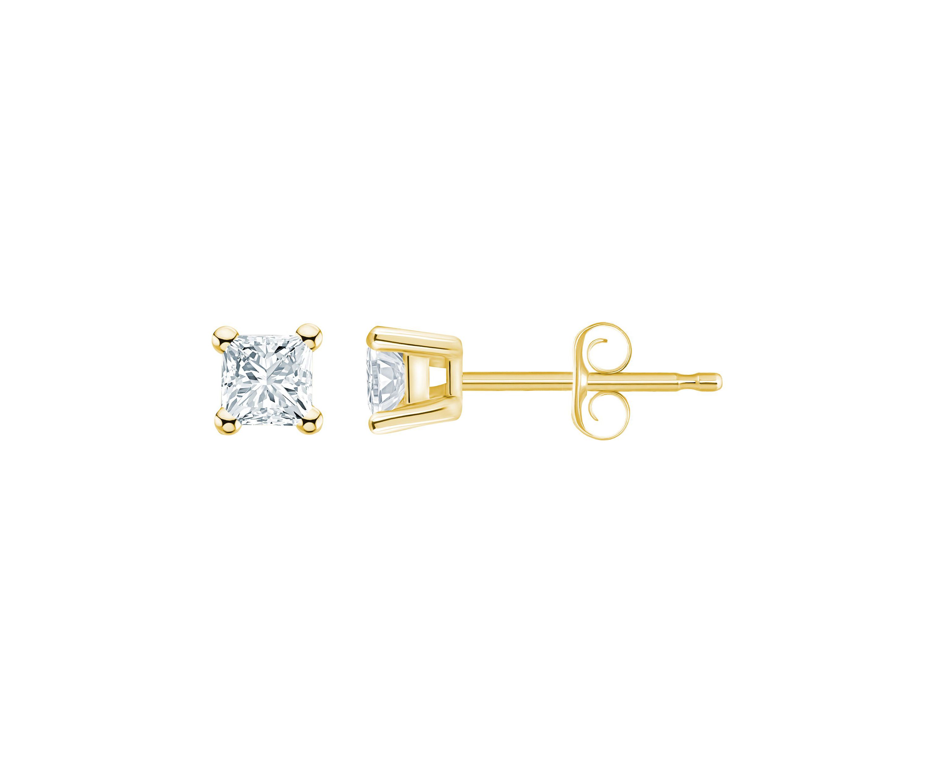 14K Yellow Gold 1/3 CTTW Princess Cut Diamond Stud Earrings
