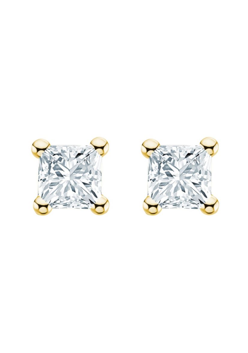 14K Yellow Gold 1/3 CTTW Princess Cut Diamond Stud Earrings