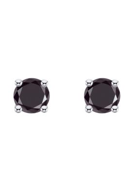 14K White Gold 1/4 CTTW Round Black Diamond Stud Earrings