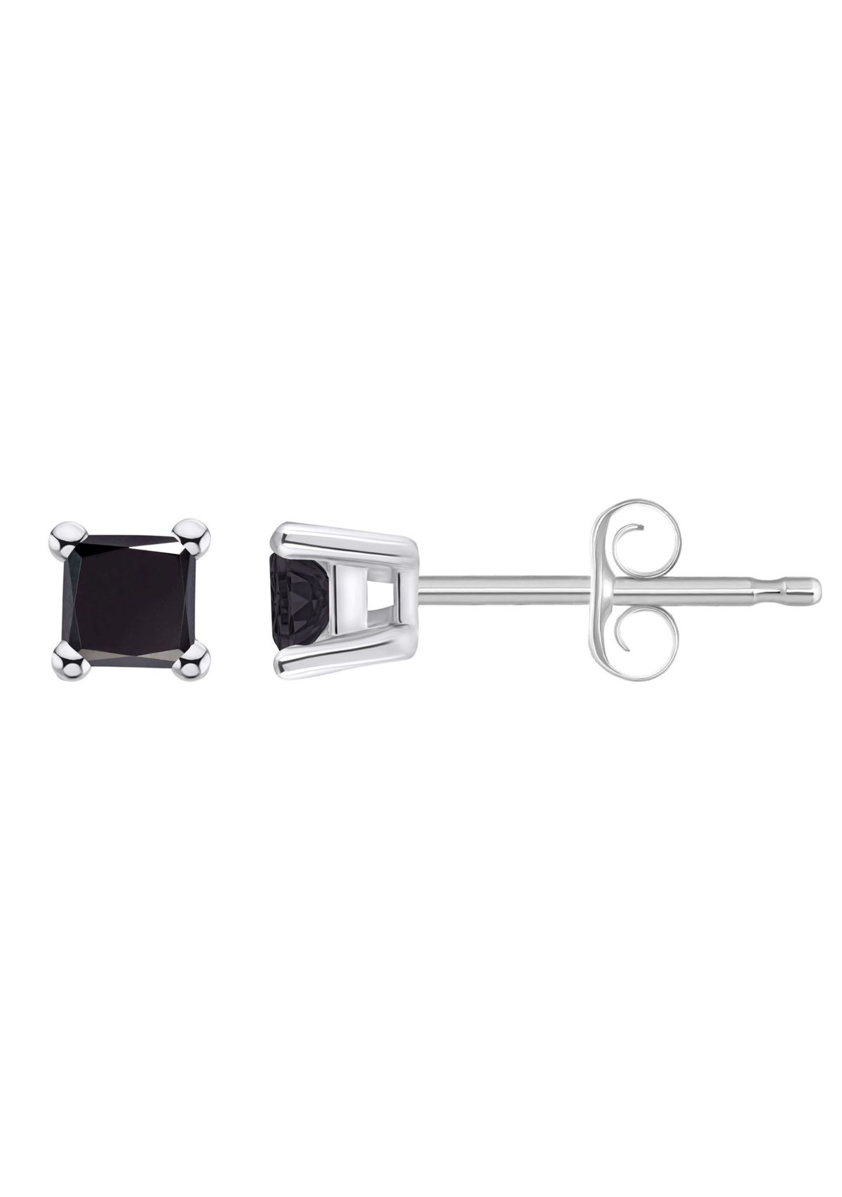 14K White Gold 1/4 CTTW Princess Cut Black Diamond Stud Earrings