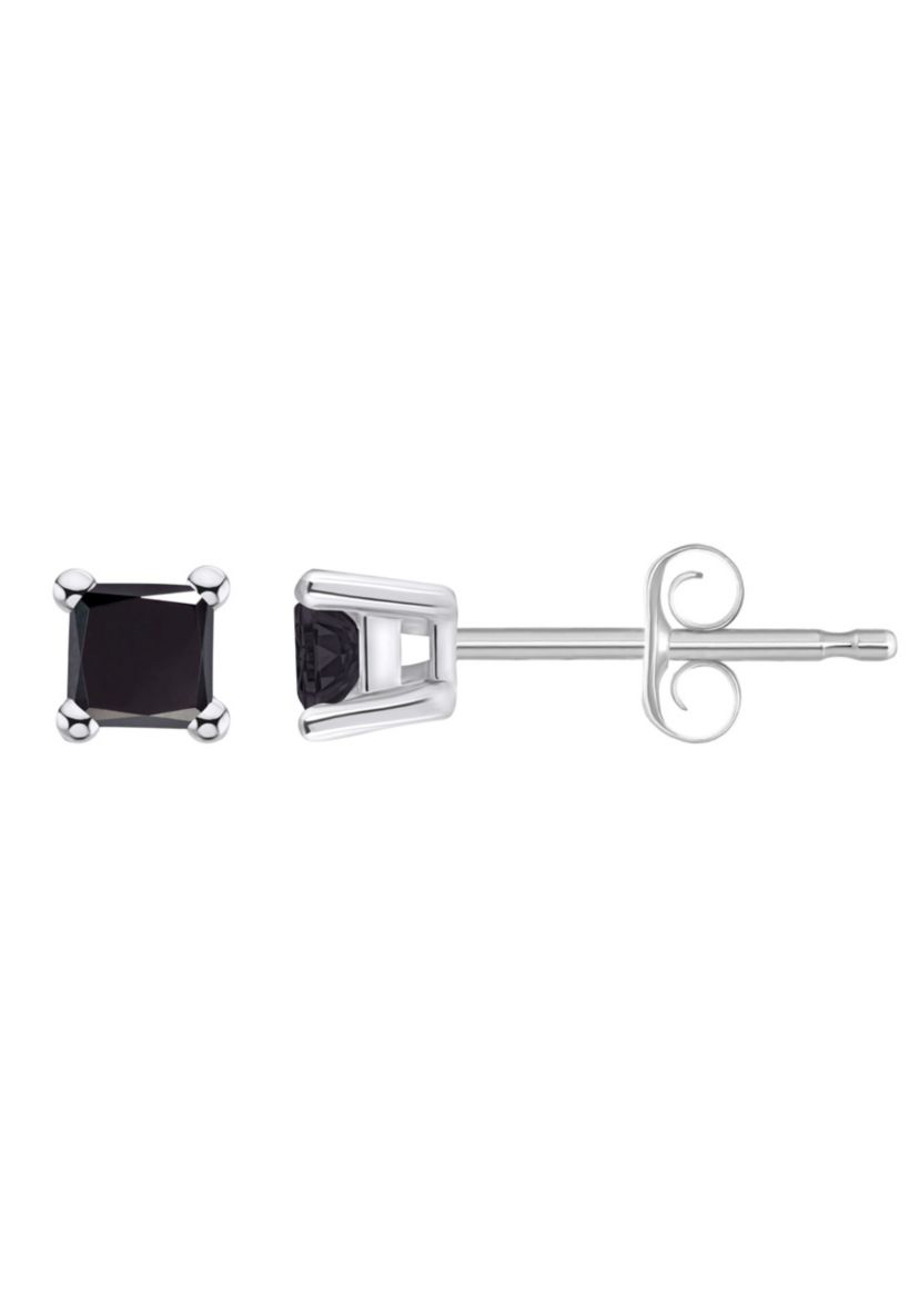 14K White Gold 1/4 CTTW Princess Cut Black Diamond Stud Earrings