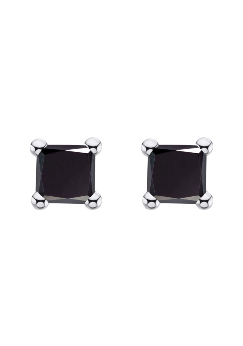 14K White Gold 1/4 CTTW Princess Cut Black Diamond Stud Earrings