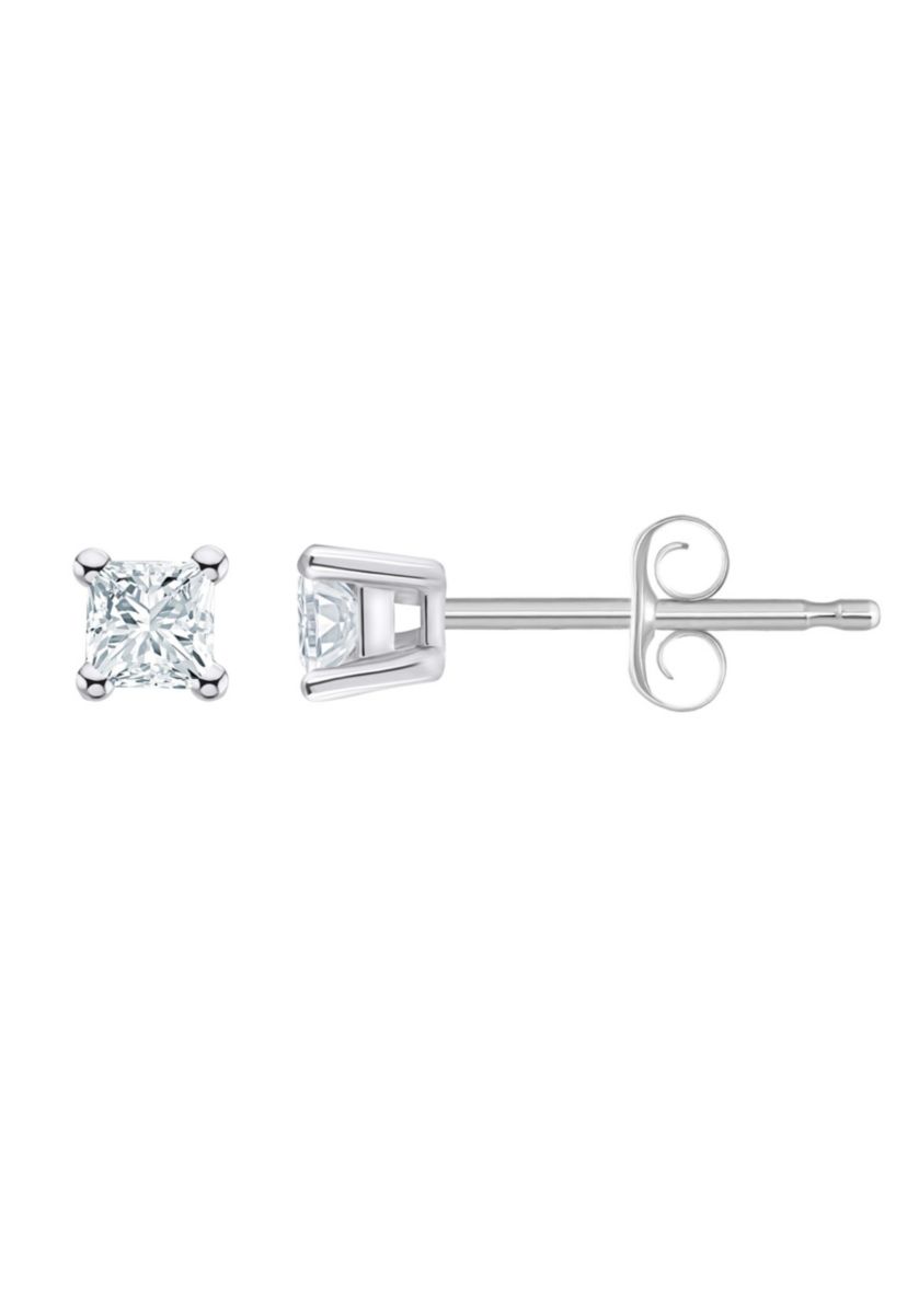 14K Yellow Gold 1/10 CTTW Princess Cut Diamond Stud Earrings