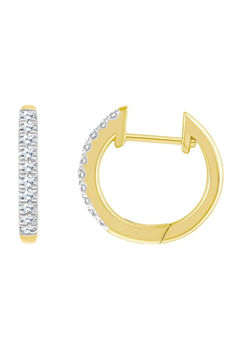 14K White Gold 1/8 CTTW Diamond Hoop Earrings