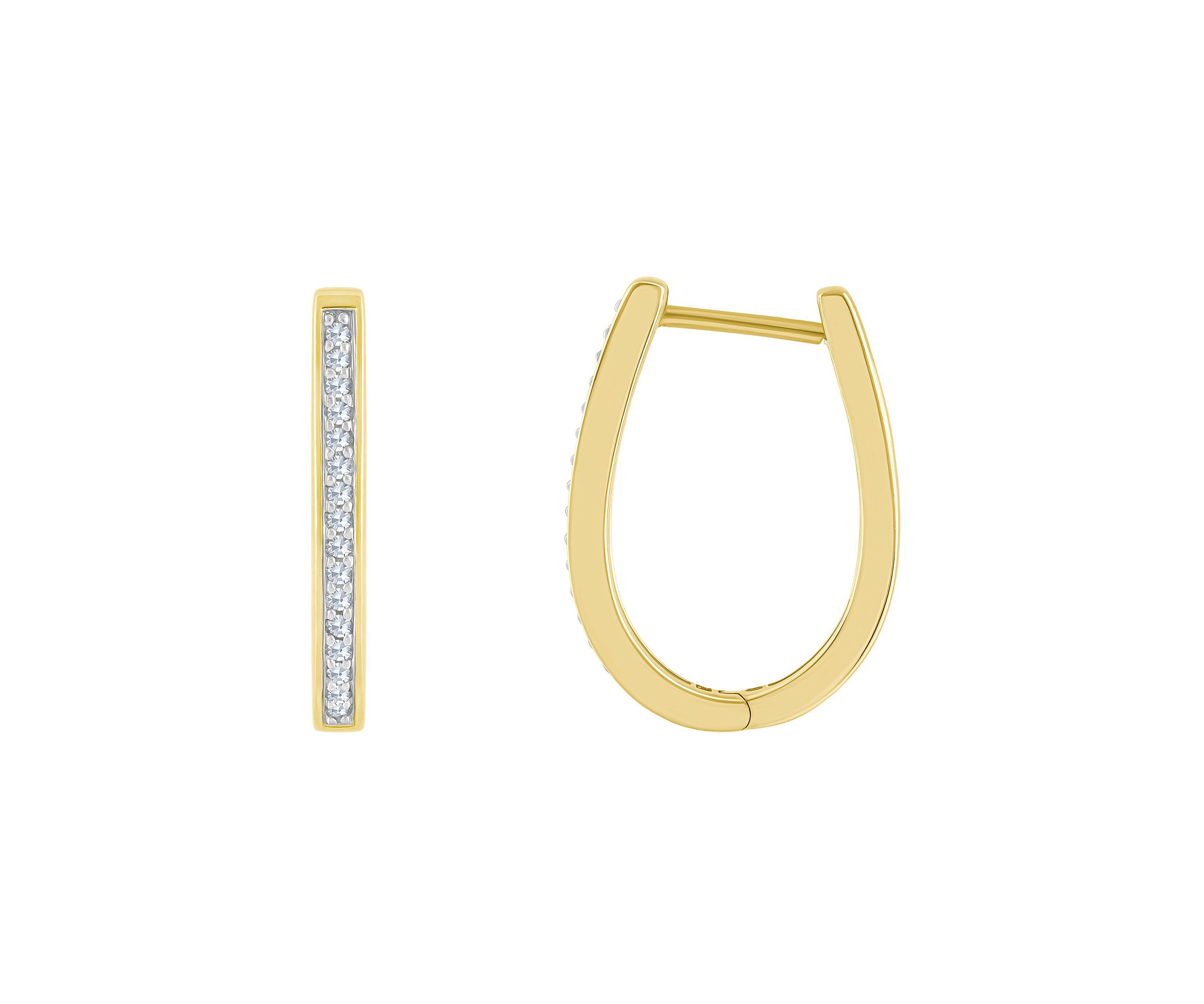 14K Yellow Gold 1/10 CTTW Diamond Hoop Earrings
