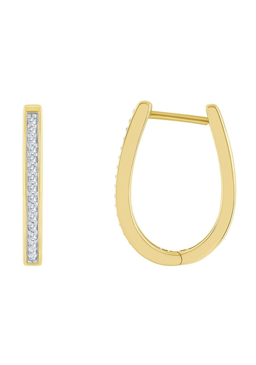 14K Yellow Gold 1/10 CTTW Diamond Hoop Earrings