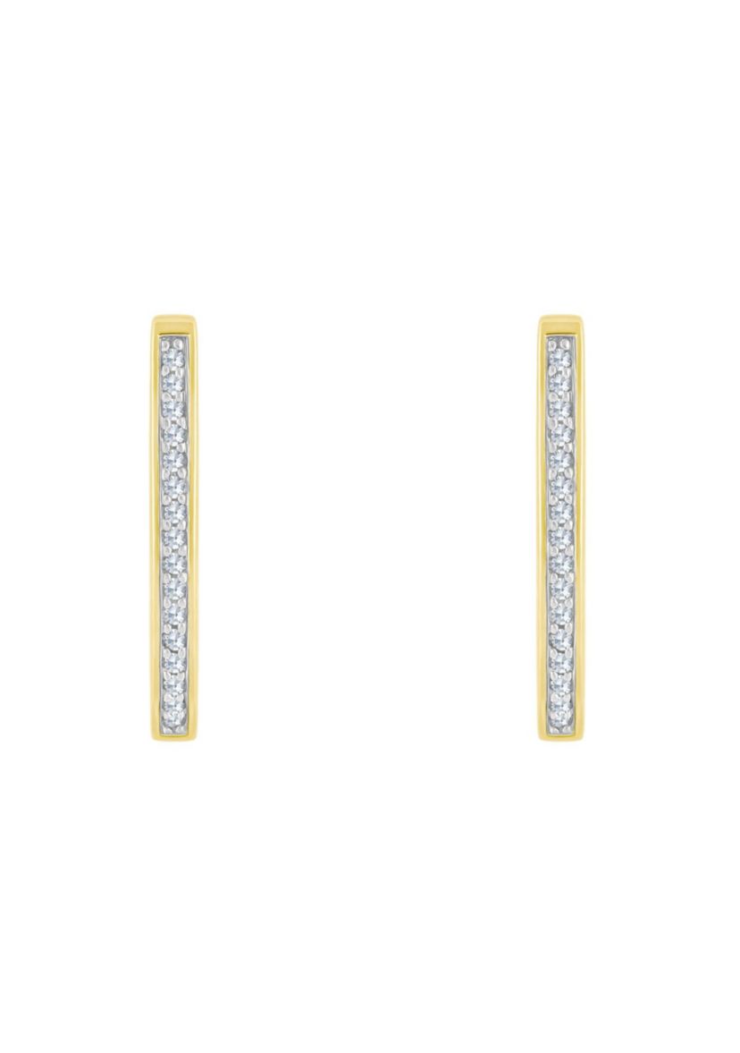 14K Yellow Gold 1/10 CTTW Diamond Hoop Earrings