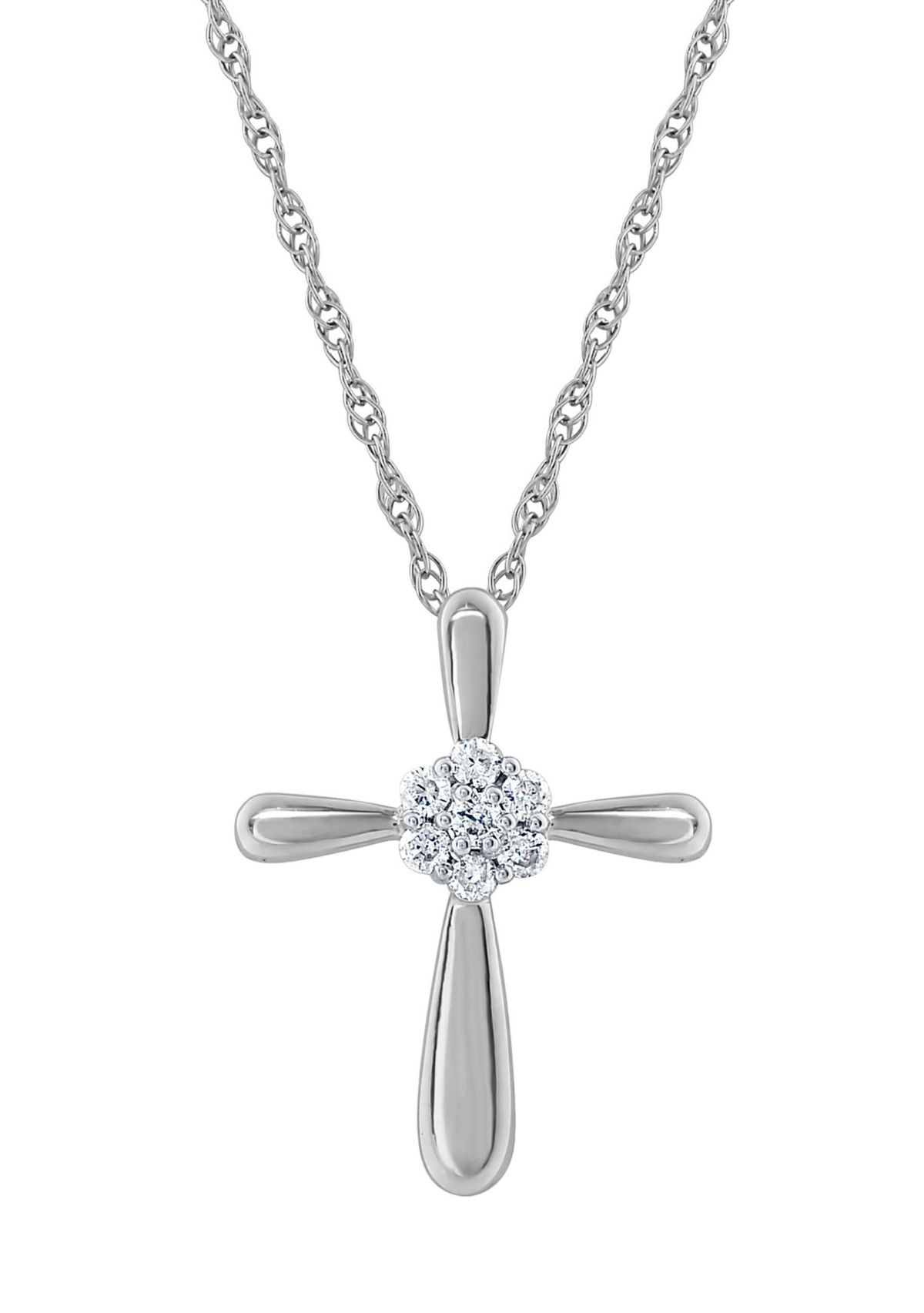 10K Yellow Gold 1/10 CTTW Diamond Cross Pendant Necklace
