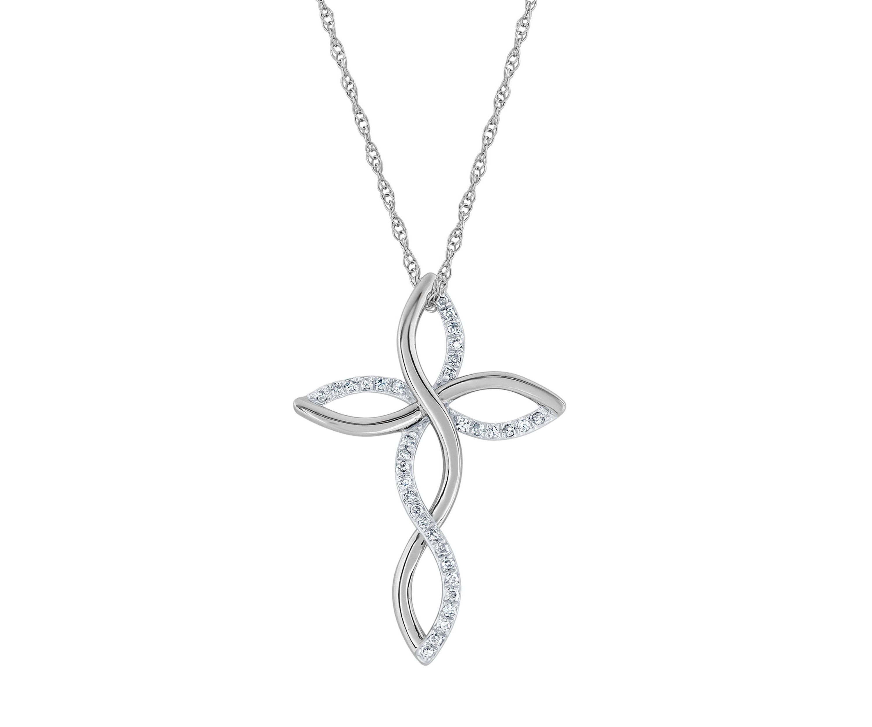 10K Yellow Gold 1/10 CTTW Diamond Cross Pendant Necklace