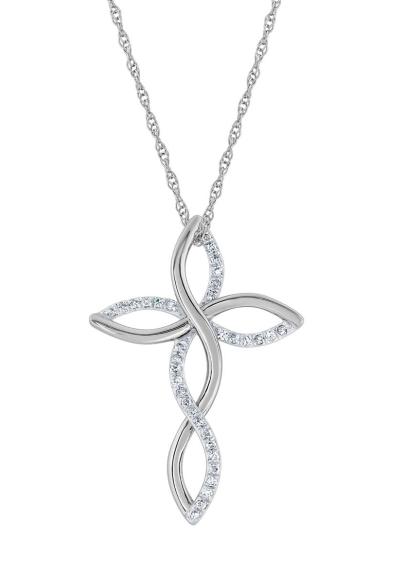 10K Yellow Gold 1/10 CTTW Diamond Cross Pendant Necklace