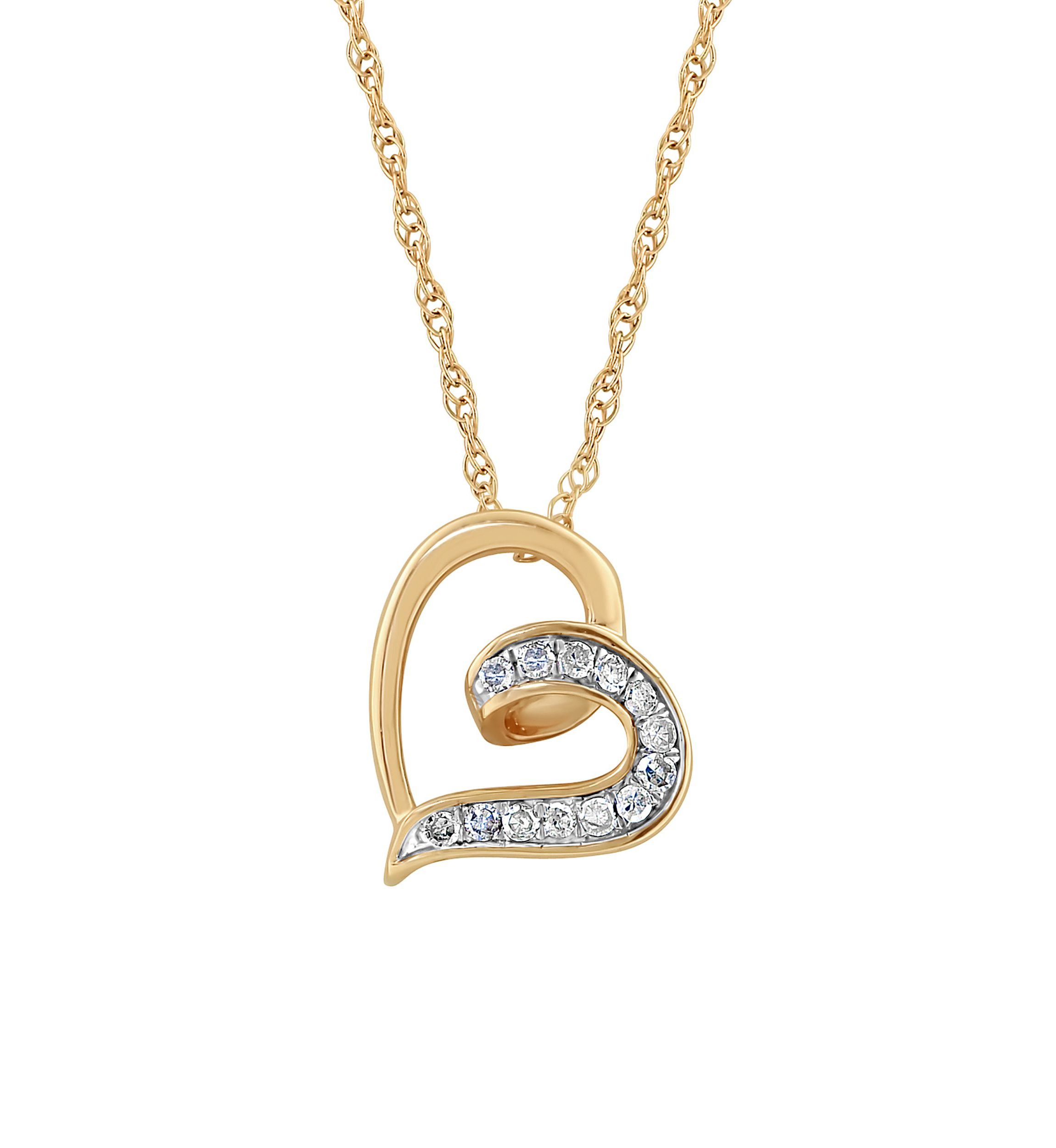 10K White Gold 1/10 CTTW Diamond Heart Pendant Necklace