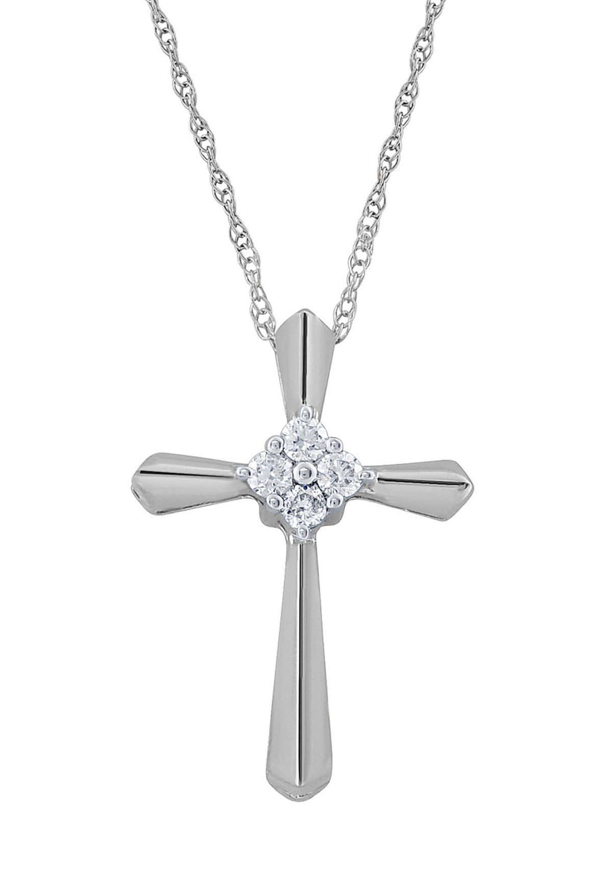 10K Yellow Gold 1/10 CTTW Diamond Cross Pendant Necklace