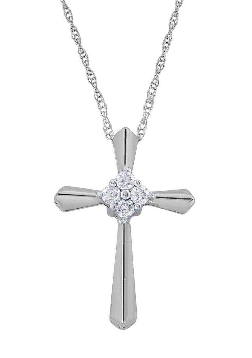 10K Yellow Gold 1/10 CTTW Diamond Cross Pendant Necklace