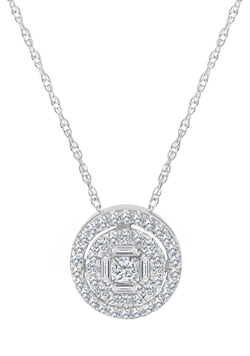 14K White Gold 1/4 CTTW Diamond Round Cluster Pendant Necklace