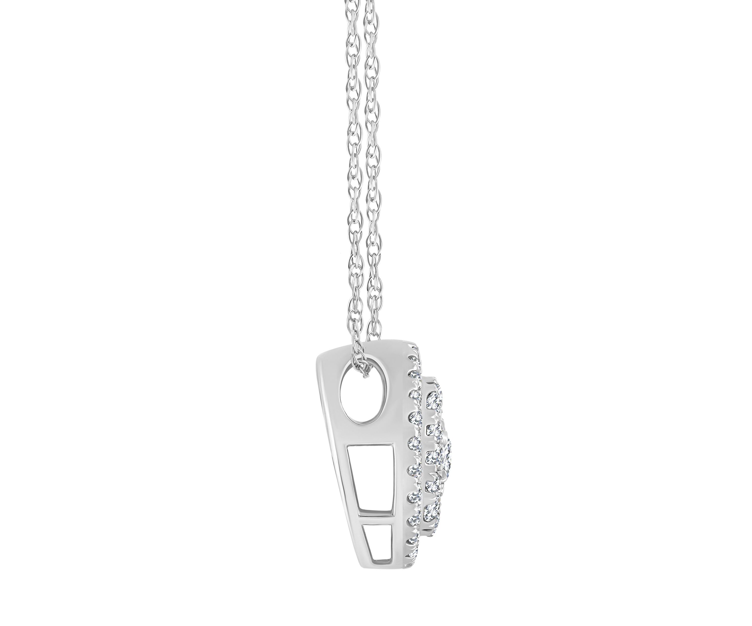 14K White Gold 1/4 CTTW Diamond Round Cluster Pendant Necklace