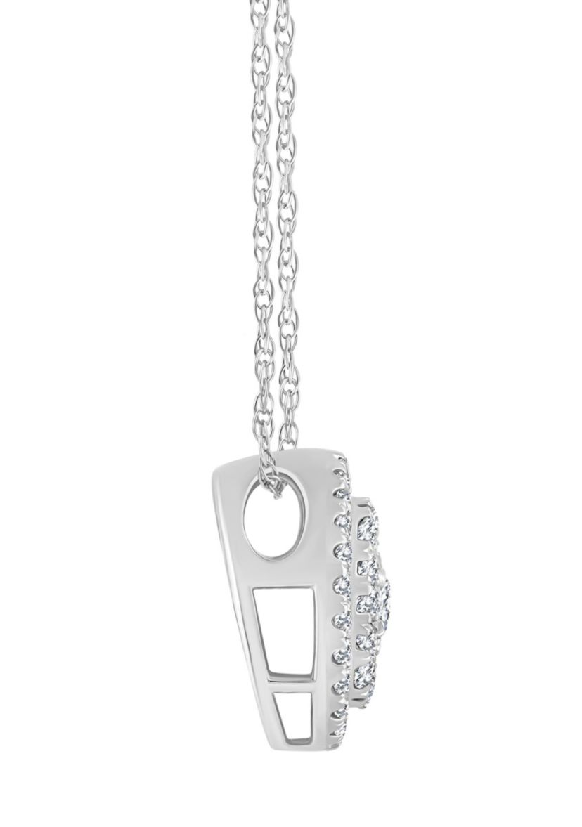 14K White Gold 1/4 CTTW Diamond Round Cluster Pendant Necklace