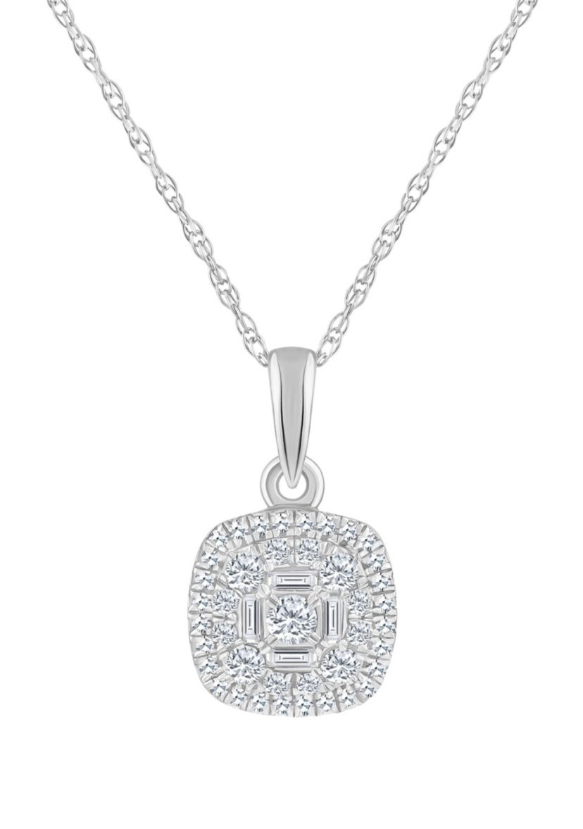 14K Yellow Gold 1/4 CTTW Diamond Cushion Cluster Pendant Necklace