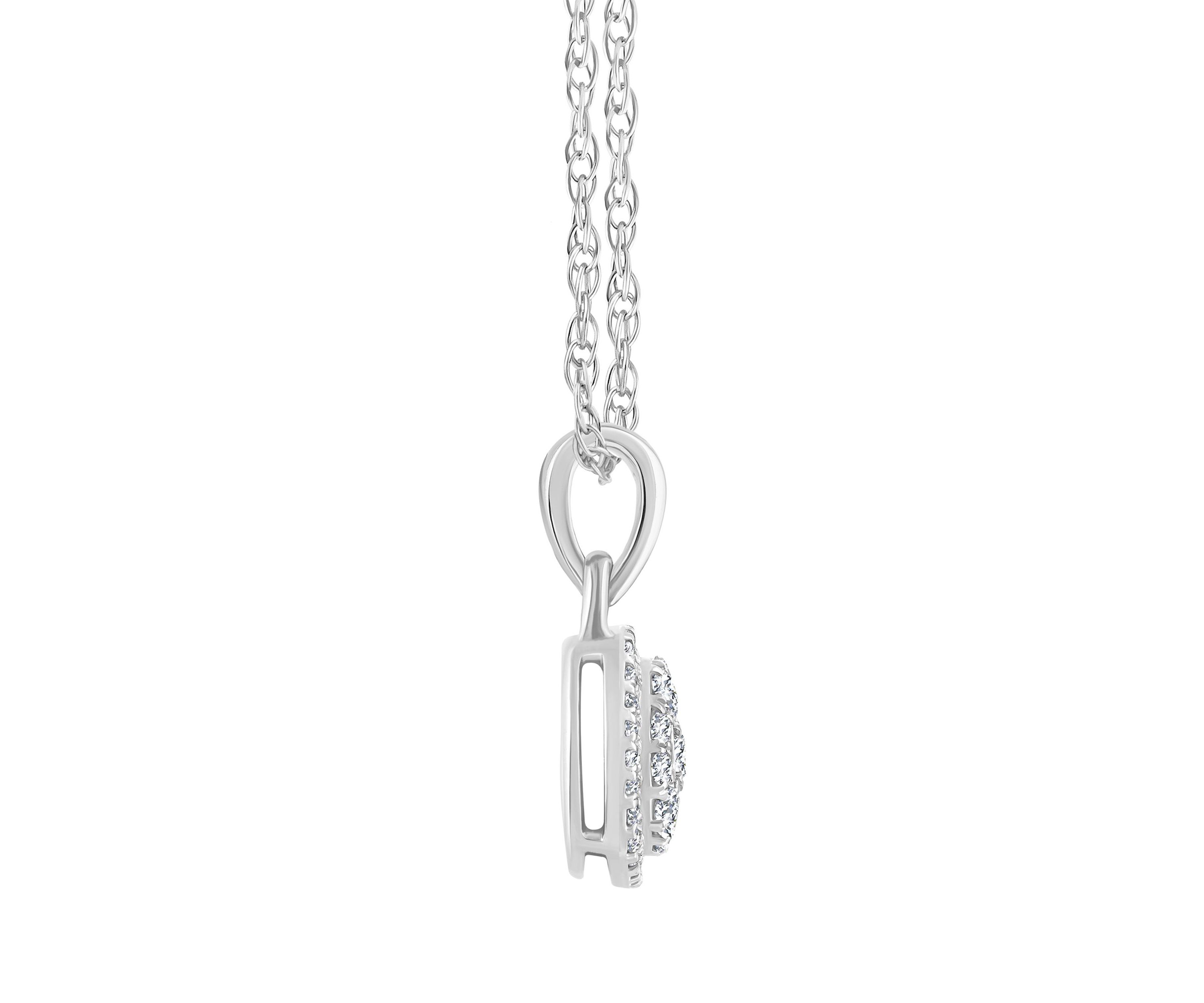 14K Yellow Gold 1/4 CTTW Diamond Cushion Cluster Pendant Necklace
