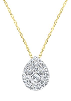 Belk & Co 14K White Gold 1/4 Cttw Diamond Teardrop Cluster Pendant Necklace
