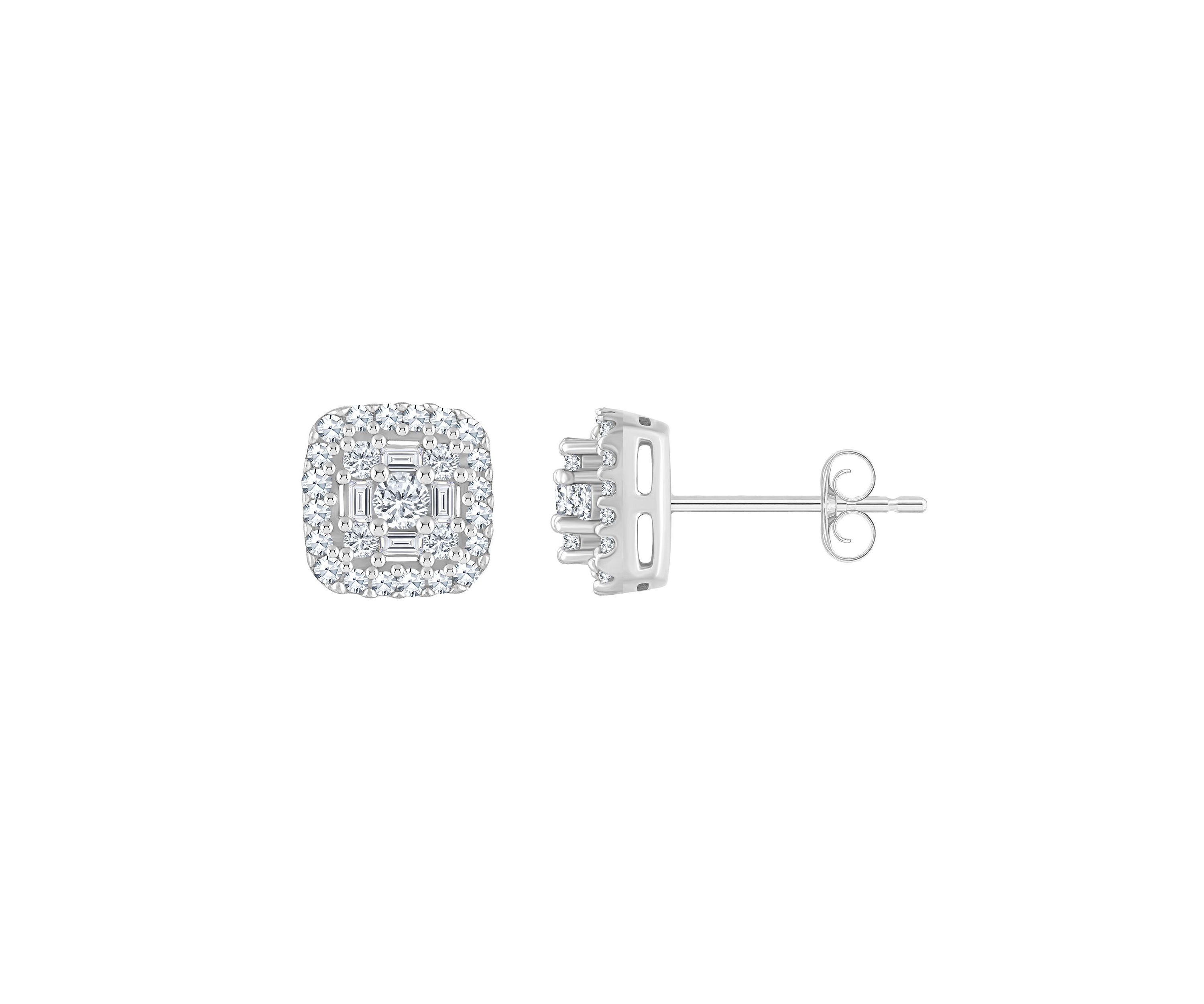 14K Yellow Gold 1/3 CTTW Diamond Cushion Cluster Halo Stud Earrings