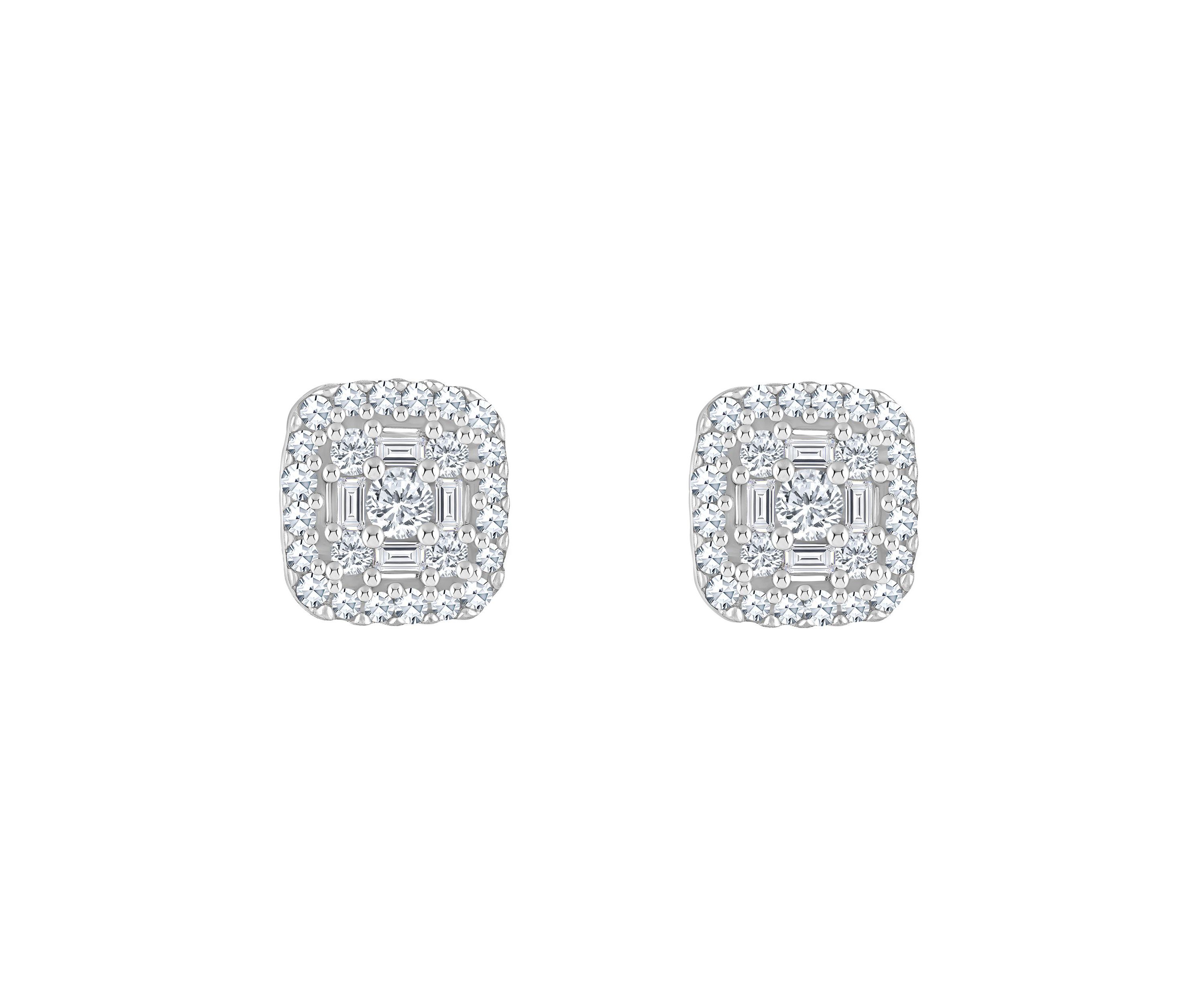 14K Yellow Gold 1/3 CTTW Diamond Cushion Cluster Halo Stud Earrings