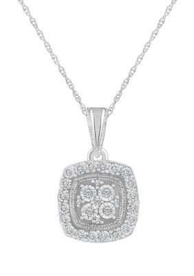 Belk & Co 14K White Gold 1/10 Cttw Diamond Cushion Cluster Pendant Necklace