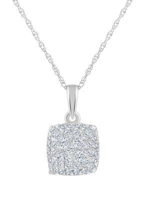 Belk & Co 14K White Gold 1/4 Cttw Diamond Cushion Cluster Pendant Necklace