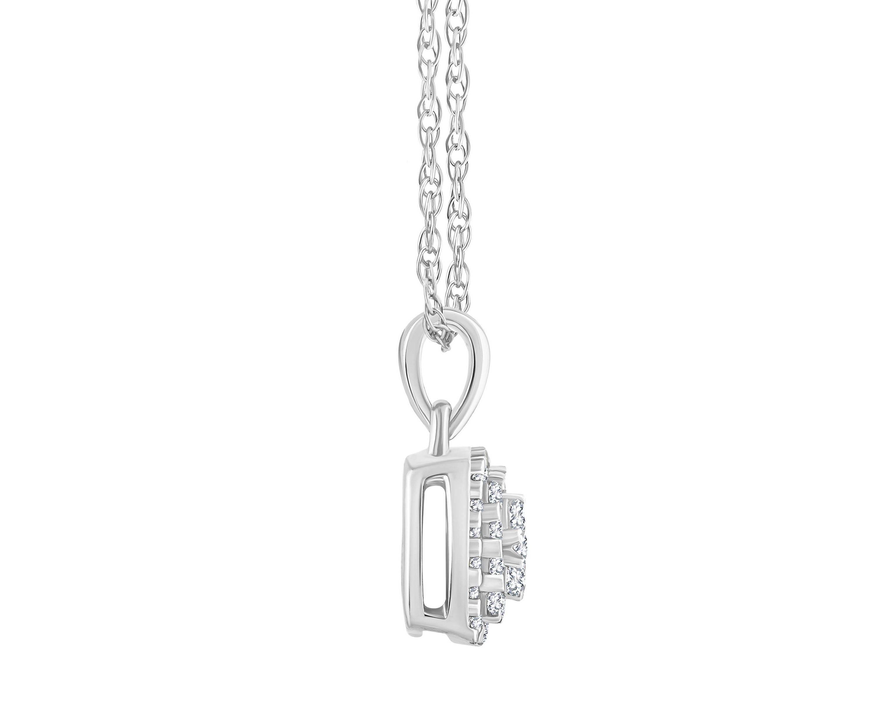 14K White Gold 1/4 CTTW Diamond Cushion Cluster Pendant Necklace