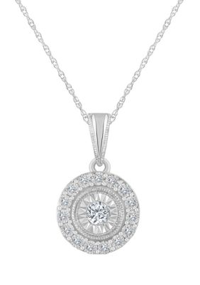 Belk & Co 14K White Gold 1/10 Cttw Diamond Halo Cluster Pendant Necklace