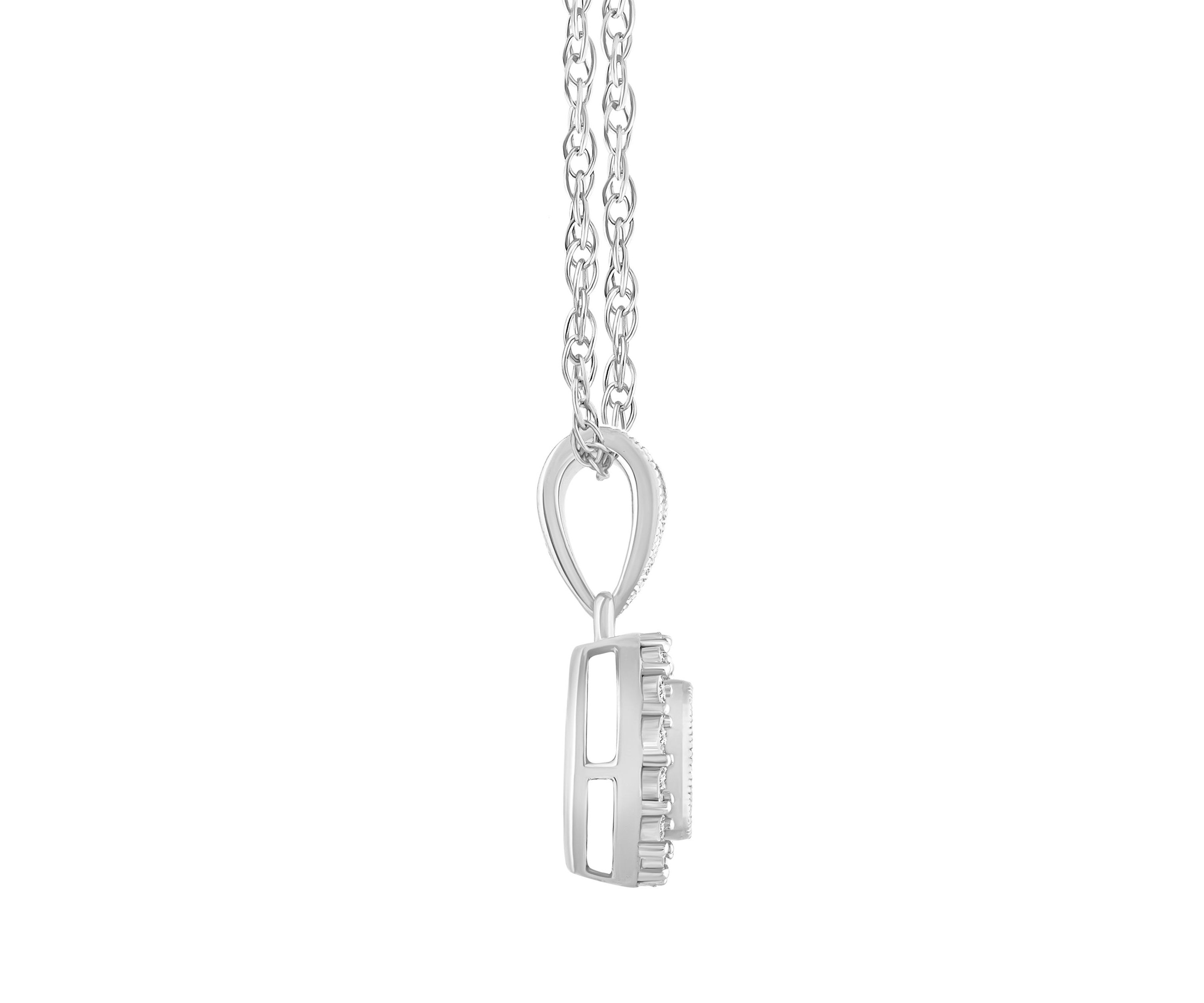 14K White Gold 1/10 CTTW Diamond Halo Cluster Pendant Necklace