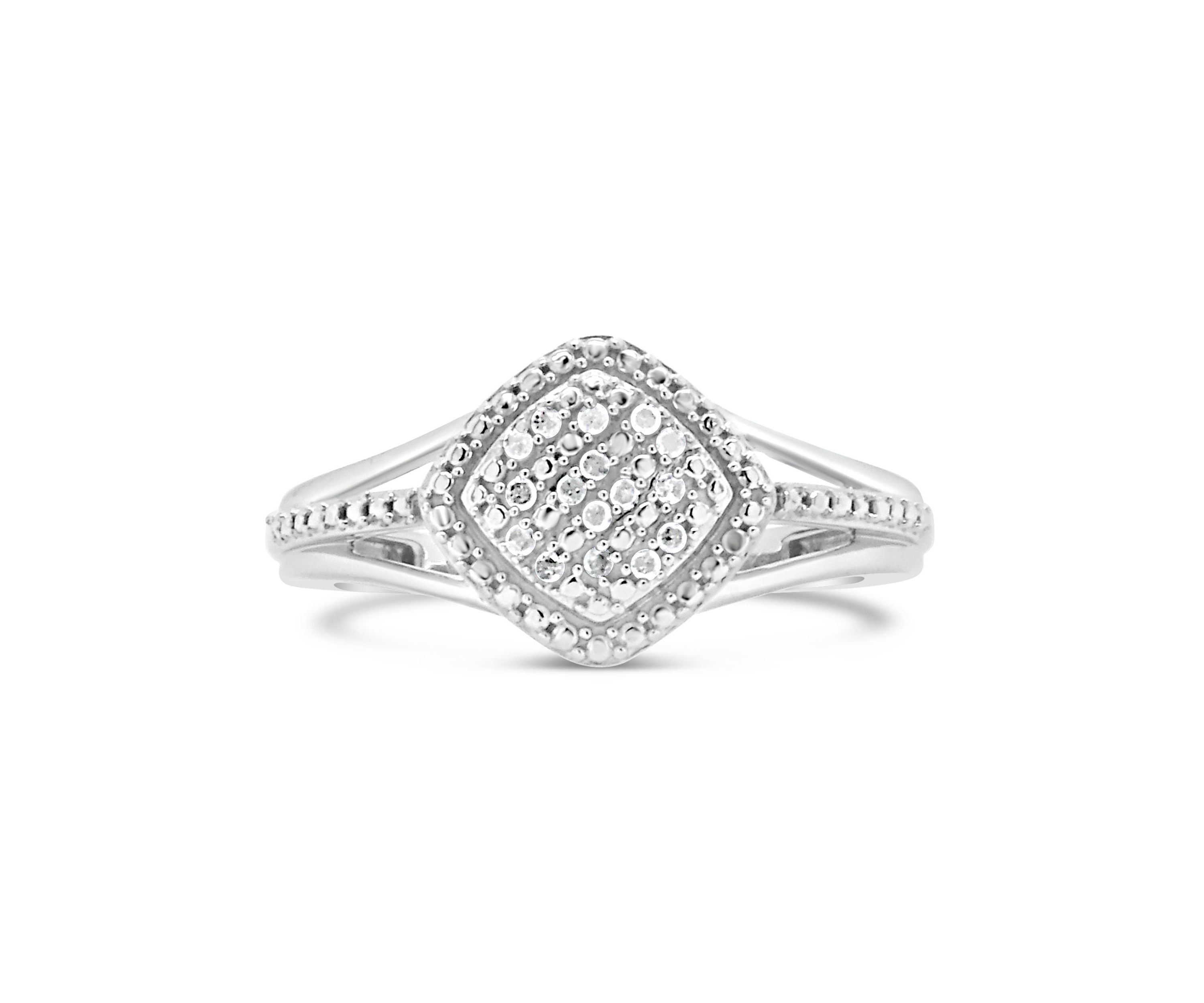 Sterling Silver Diamond Accent Cushion Cluster Ring