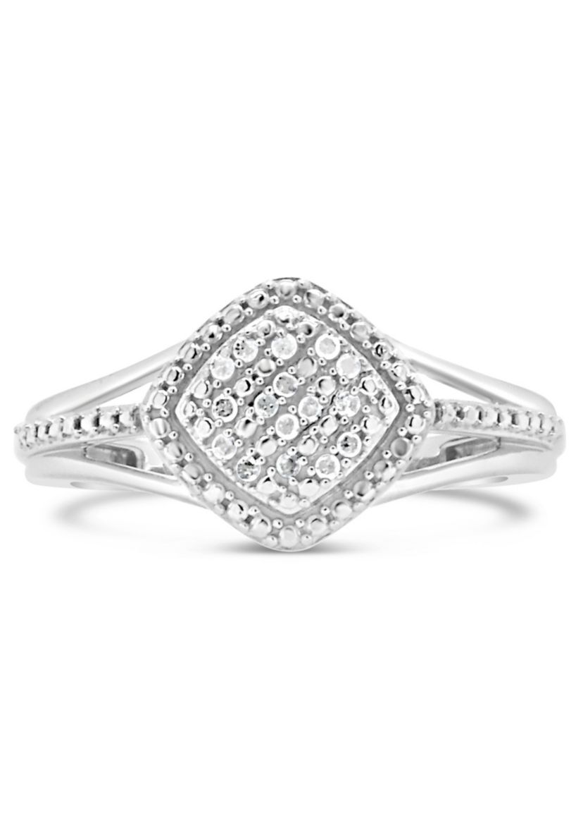 Sterling Silver Diamond Accent Cushion Cluster Ring