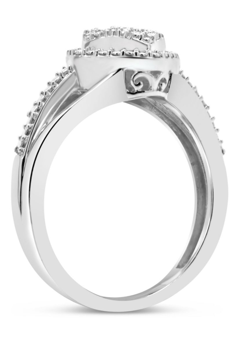 Sterling Silver Diamond Accent Cushion Cluster Ring