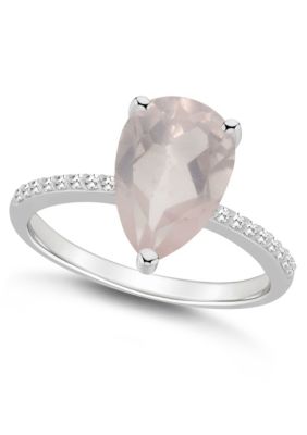 Belk & Co Sterling Silver 12x8mm Pear Shape Gemstone 1/10 CTTW Diamond Ring