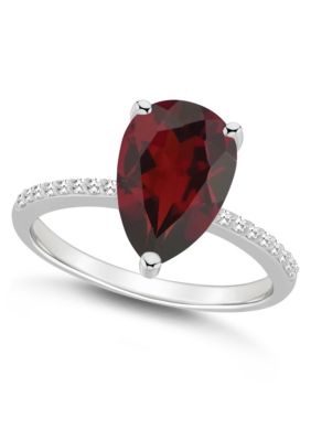 Belk & Co Sterling Silver 12x8mm Pear Shape Gemstone 1/10 CTTW Diamond Ring