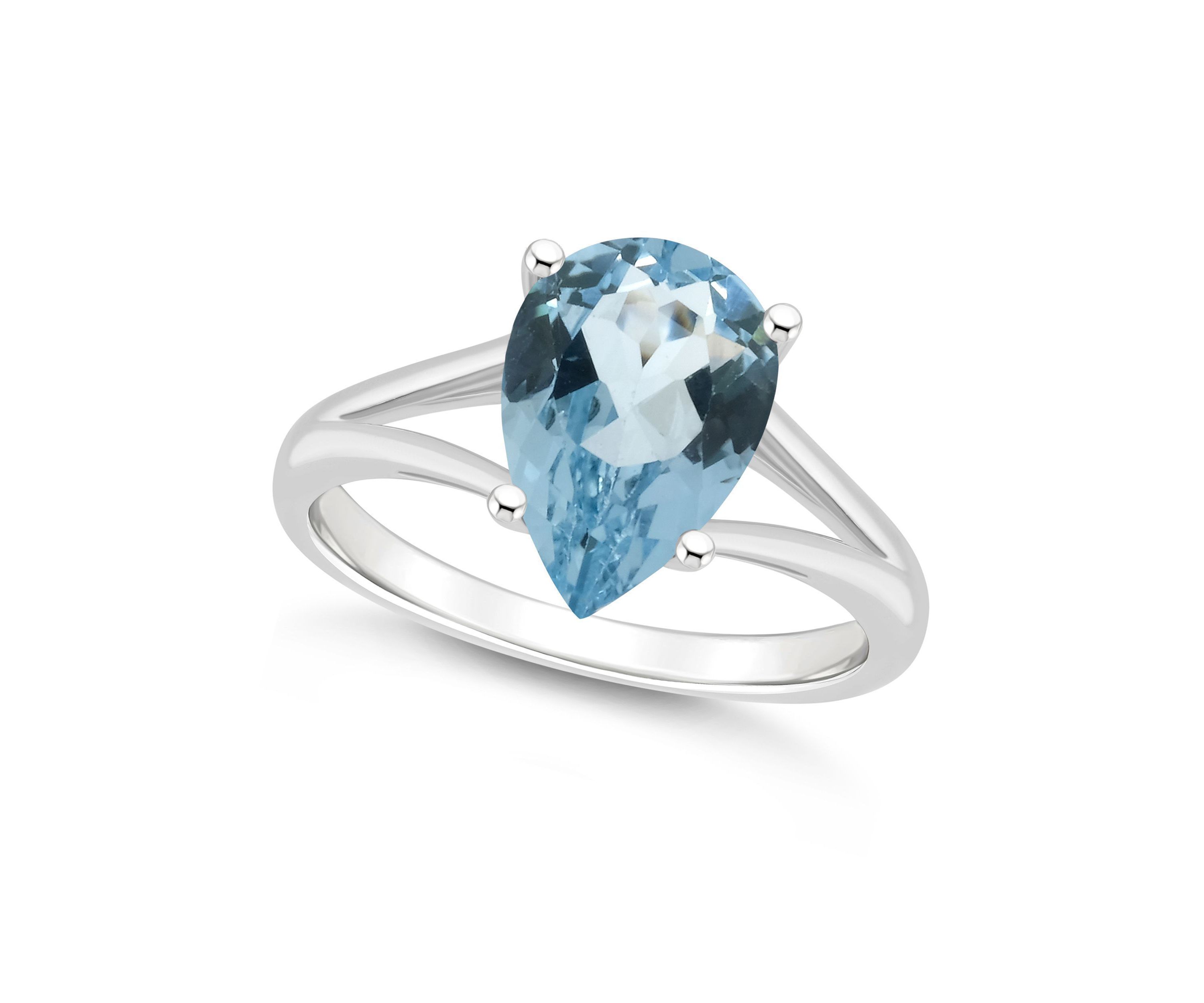 Sterling Silver 12x8mm Pear Shape Sky Blue Topaz Ring