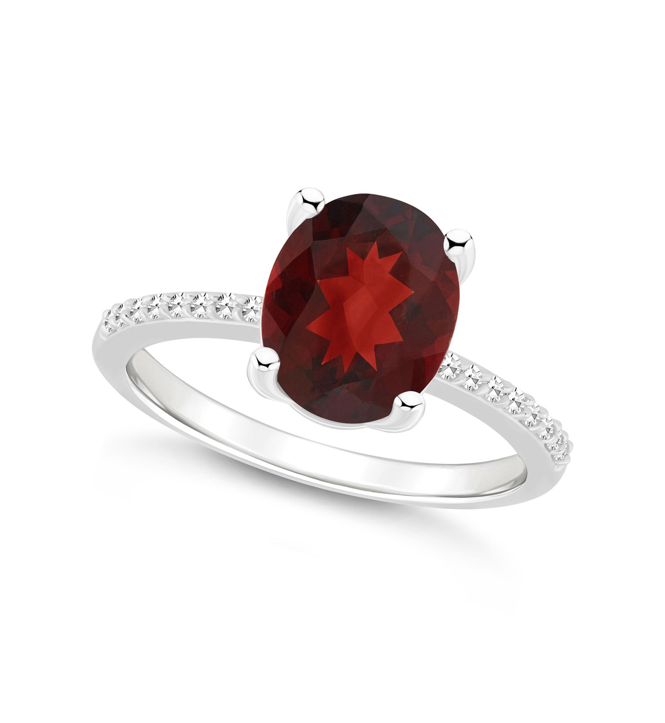 Sterling Silver 10x8mm Oval Garnet 1/10 CTTW Diamond Ring