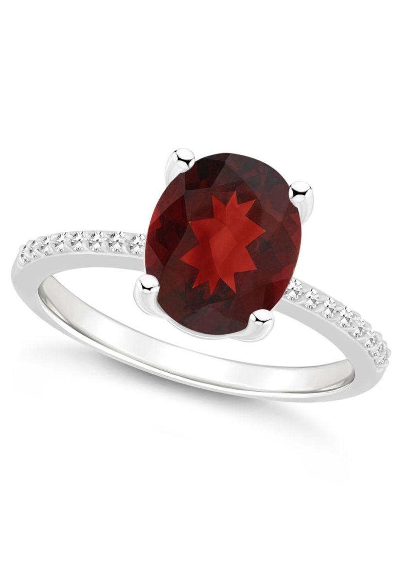 Sterling Silver 10x8mm Oval Garnet 1/10 CTTW Diamond Ring
