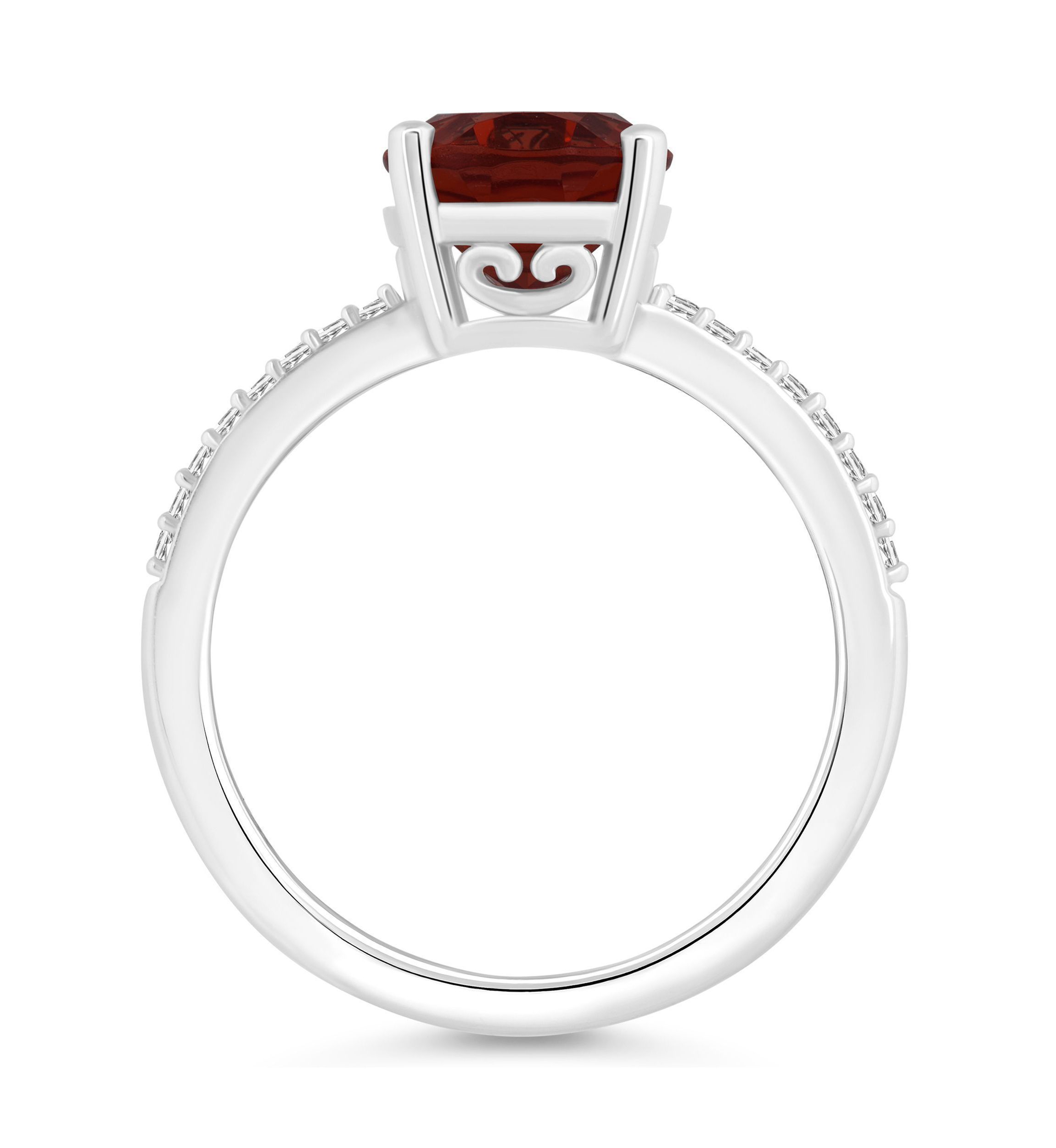 Sterling Silver 10x8mm Oval Garnet 1/10 CTTW Diamond Ring